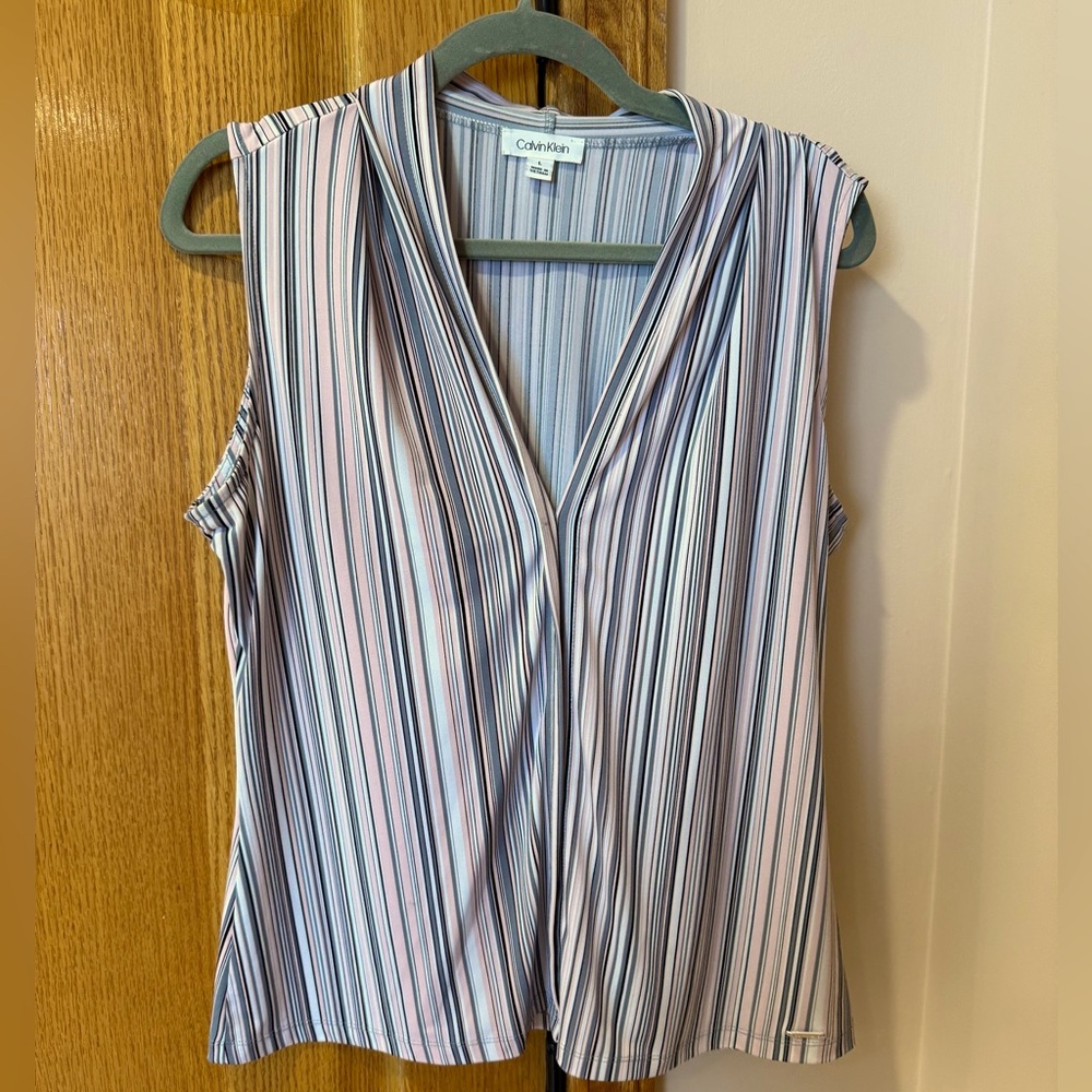 Calvin Klein Women's Pastel Pink Striped Sleeveless Top